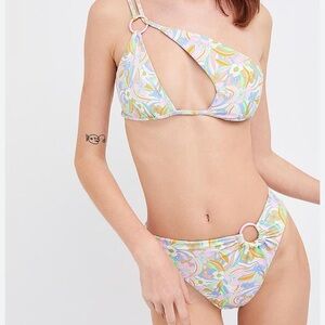 For love & lemons One-Shoulder Pastel Floral Cutout Bikini set Ring Detail Swim